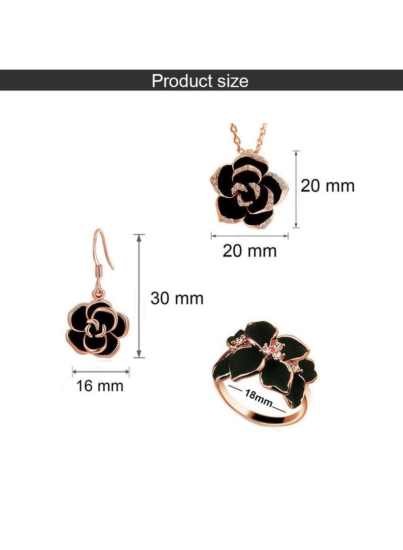 SYOSI Rose Jewellery Sets for Women Camellia Flower Necklace and Earrings Sets Wedding Jewellery Sets for Brides Necklace Pendant Earrings Bracelet Set Costume Jewellery - Image 4