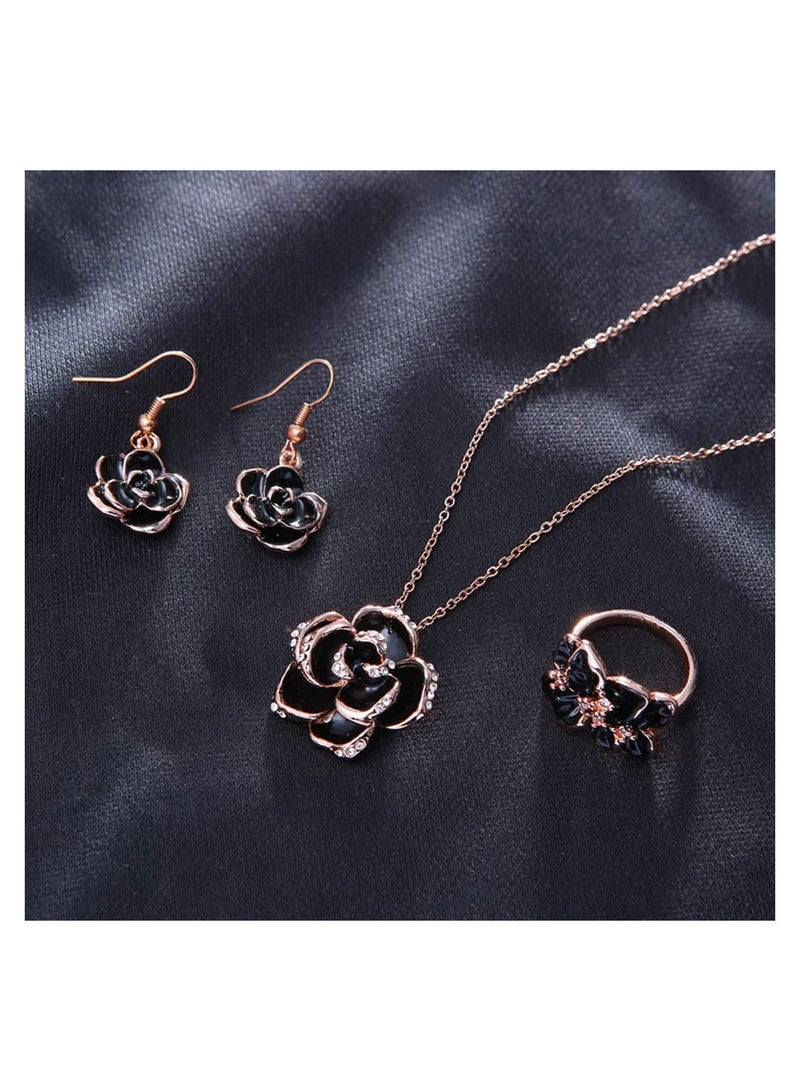 SYOSI Rose Jewellery Sets for Women Camellia Flower Necklace and Earrings Sets Wedding Jewellery Sets for Brides Necklace Pendant Earrings Bracelet Set Costume Jewellery - Image 3
