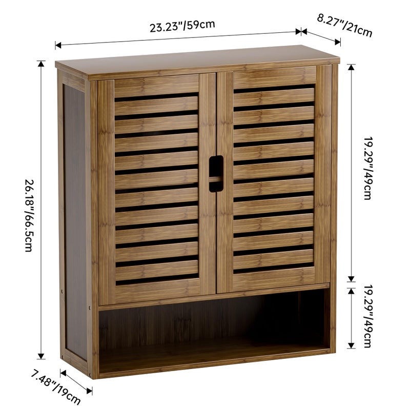 SMIBUY Bathroom Cabinet Wall Mounted, Bamboo Over-The-Toilet Storage Organizer, Space Saver Medicine Cabinet with 2 Door and Adjustable Shelves (Walnut) - Image 4