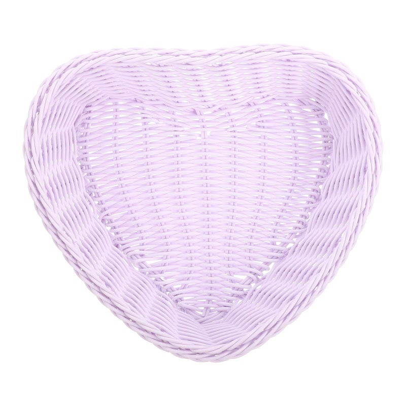 Light Purple Heart Shaped Portable Food Serving Basket Woven Storage Holder for Kitchen Dining - Image 2
