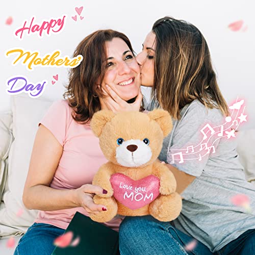 CozyWorld 10 Recordable Heartbeat Bear Stuffed Animals Love You Mom with Voice Sweet Messages Recorder Soft Plush Toy Playback Your Words Gifts for Mothers Day Mom - Image 5