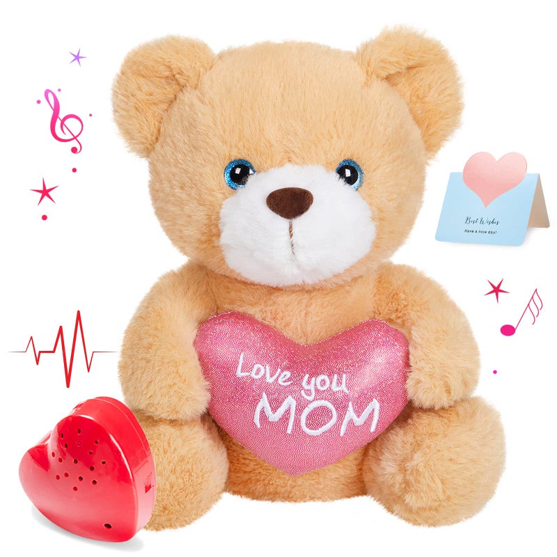 CozyWorld 10 Recordable Heartbeat Bear Stuffed Animals Love You Mom with Voice Sweet Messages Recorder Soft Plush Toy Playback Your Words Gifts for Mothers Day Mom - Image 3