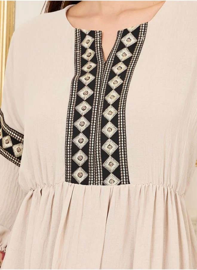 ستايلي Embroidered 3/4 Sleeves Tiered Maxi Dress