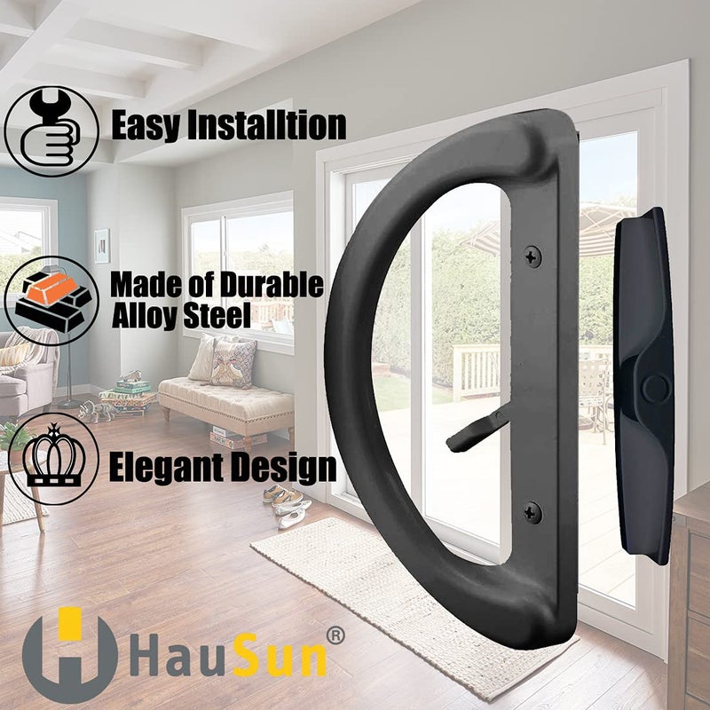 HauSun Patio Sliding Glass Door Handle Set with 45Â° Mortise Lock Suitable for Sliding Glass Patio Door Thickness from 1-1/2" to 1-3/4", Fits 3-15/16â€ Screw Hole Spacing, Reversible Design(Non-Handed), Black - Image 5