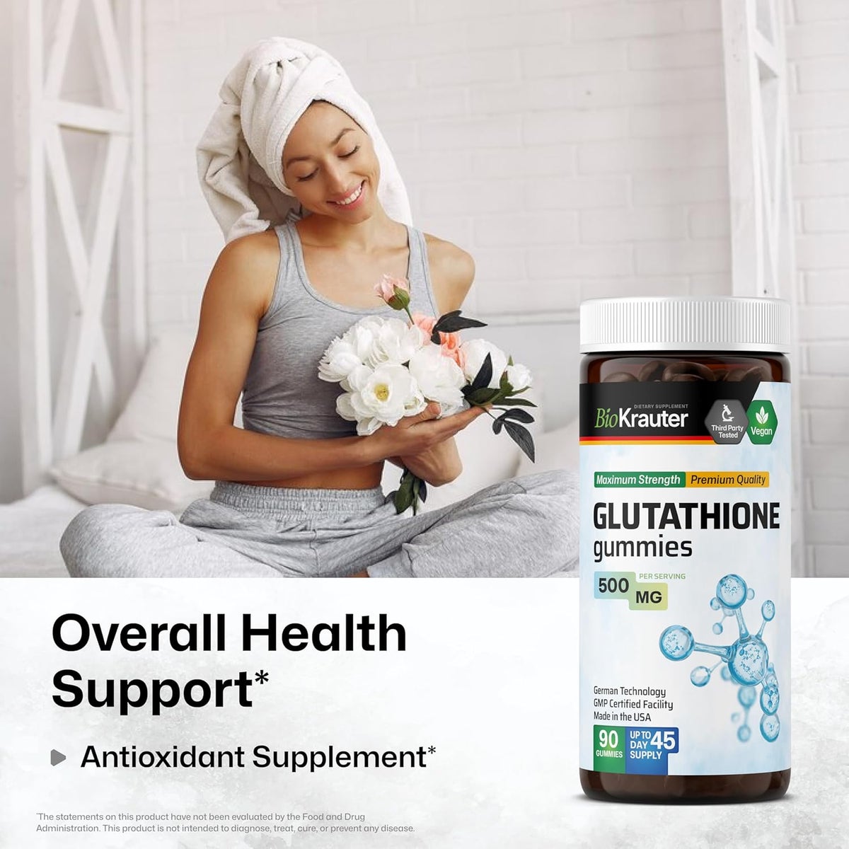BIO KRAUTER LGlutathione Gummies 500 mg 90 Vegan Chews Reduced Glutathione Supplement for Liver Detox Immune and Skin Support Antioxidant Supplement