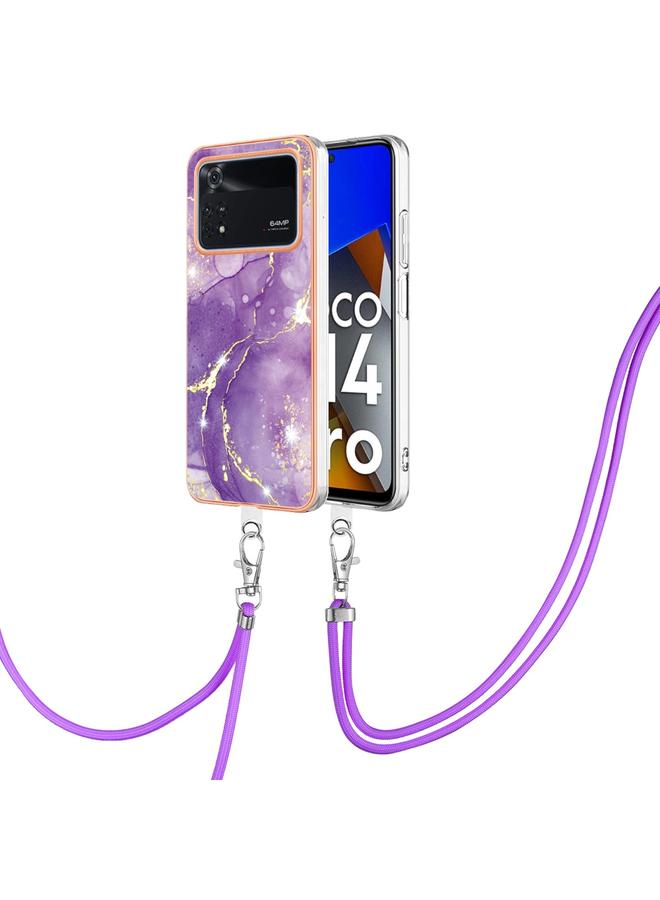 Case For Xiaomi Poco M4 Pro 4G Electroplating Marble Dual-side IMD Phone Case with Lanyard