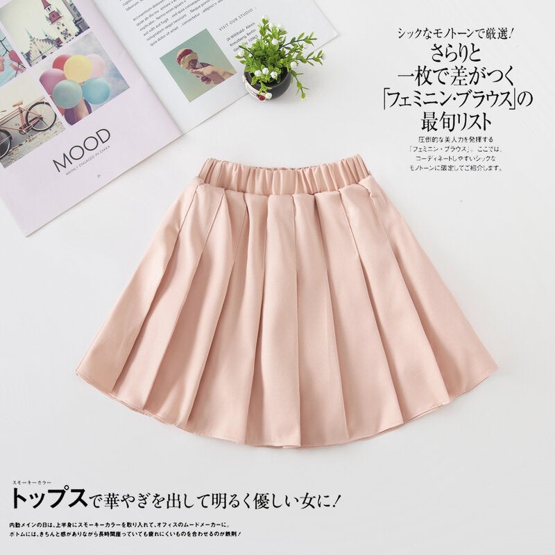 Girls Pleated Skirt Spring Summer A-Line Plaid Pink  - Image 1