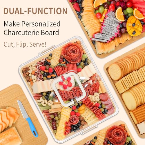 CAWIU Portable Travel Charcuterie Board with Lid and Handle - Large Bamboo Cheese Board with 4 Cheese Knife Set for Outdoor, Picnics - Weddings, House Warming Gift for Women (1 Compartment, White) - Image 5
