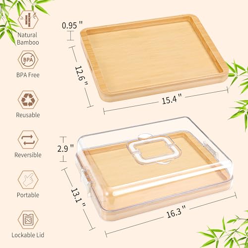 CAWIU Portable Travel Charcuterie Board with Lid and Handle - Large Bamboo Cheese Board with 4 Cheese Knife Set for Outdoor, Picnics - Weddings, House Warming Gift for Women (1 Compartment, White) - Image 4
