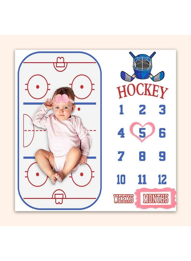 PHMOJEN Baby Monthly Milestone Blanket Hockey Stick Stadium Month And Age Blanket For Nursery Girl 112 Months Includes 4 Frame And 1 Headband 40X40 Btlsph286 - Image 1