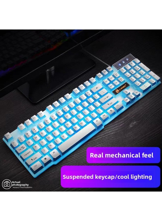 Zhaoyin Mechanical Feel Keyboard Mouse Suit Game Desktop Computer Notes Cable Office Special Typing Home-Color:Hot Selling-medium White Ice Blue Luminous Keyboard