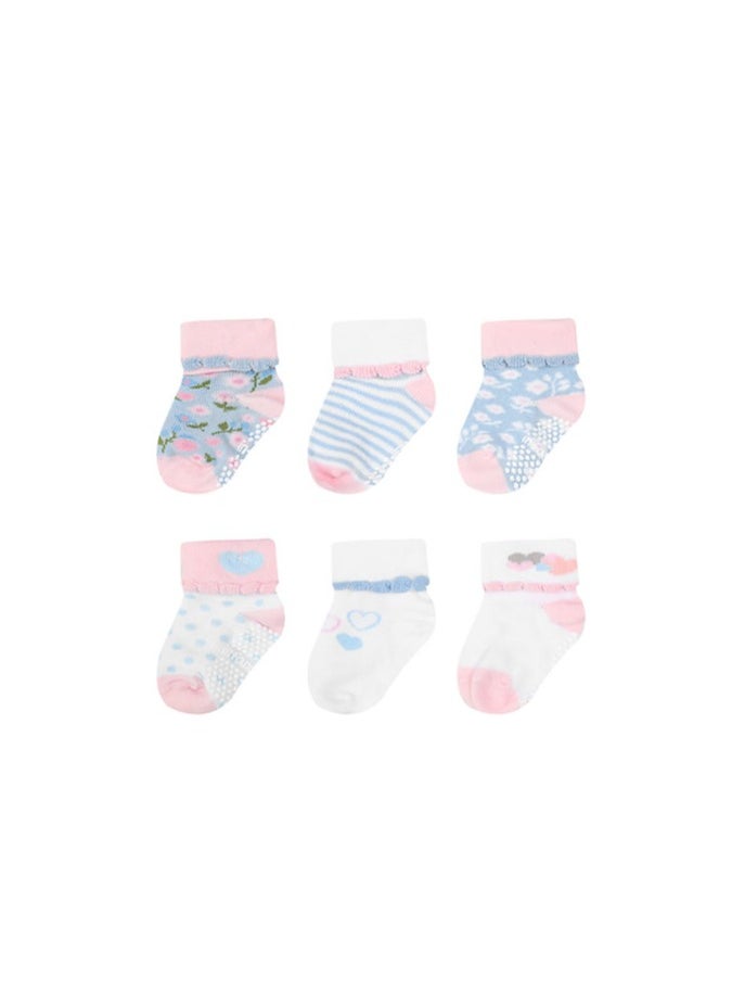 infancie - Baby Girls 6-Pack Socks White/Pink/Light Blue Age- Newborn to 6 Months - Image 1