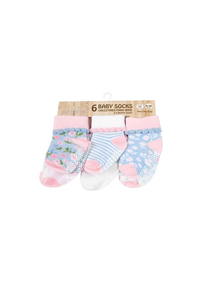 infancie - Baby Girls 6-Pack Socks White/Pink/Light Blue Age- Newborn to 6 Months - Image 1