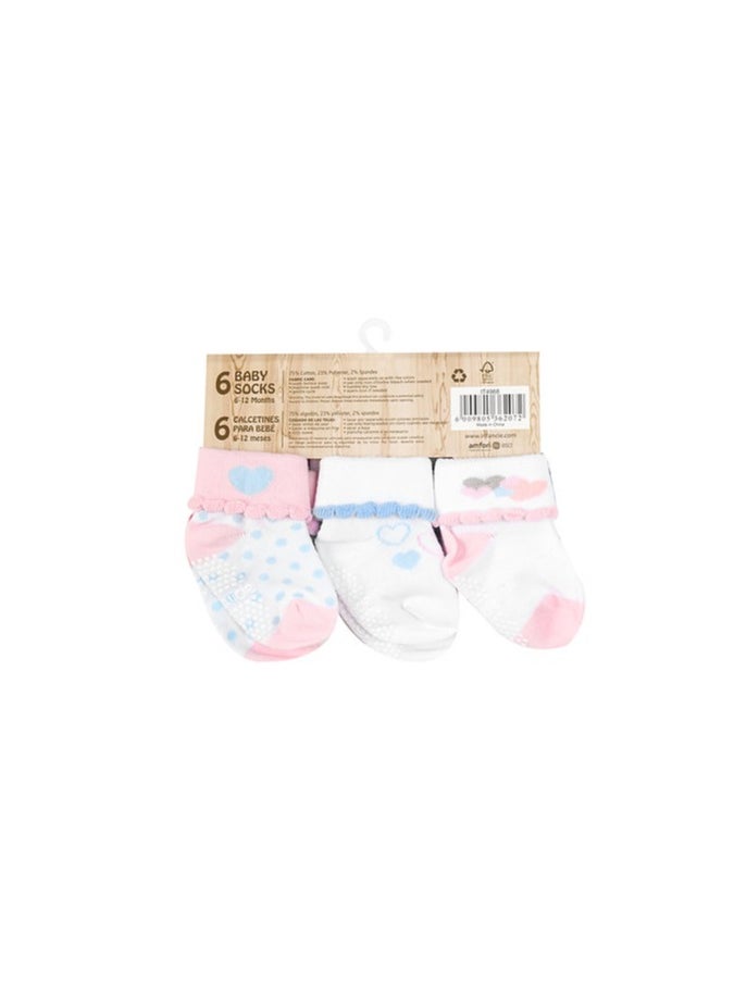 infancie - Baby Girls 6-Pack Socks White/Pink/Light Blue Age- Newborn to 6 Months - Image 1