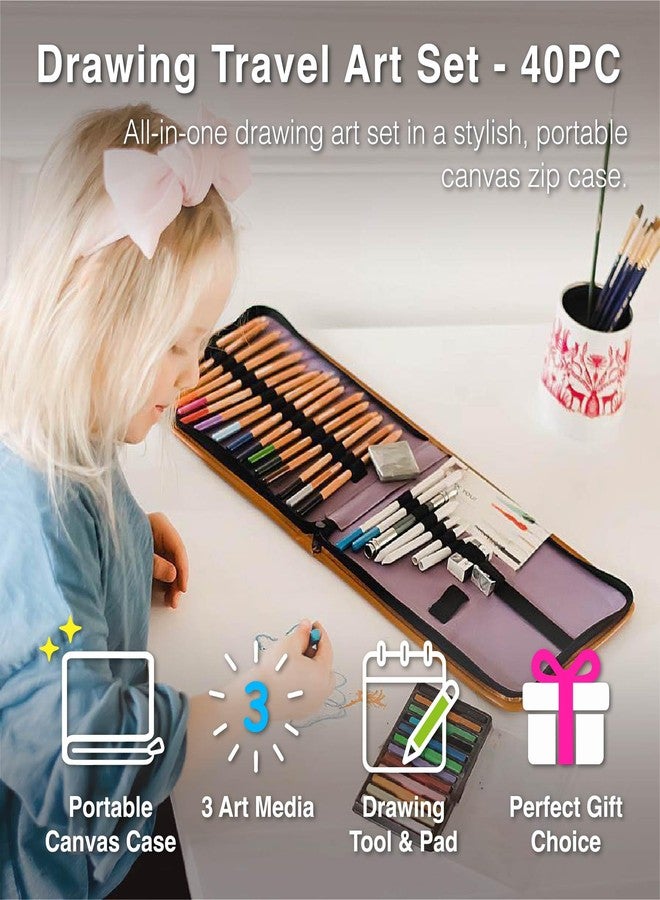 COLOUR BLOCK Drawing Travel Art Set - 60 sheets 6 x 8 Inches Drawing Pad,16 wood Colored Pencils, 12 Soft Pastels Set, 2 Sketching Pencils, and 8 Assorted Tools - Image 2