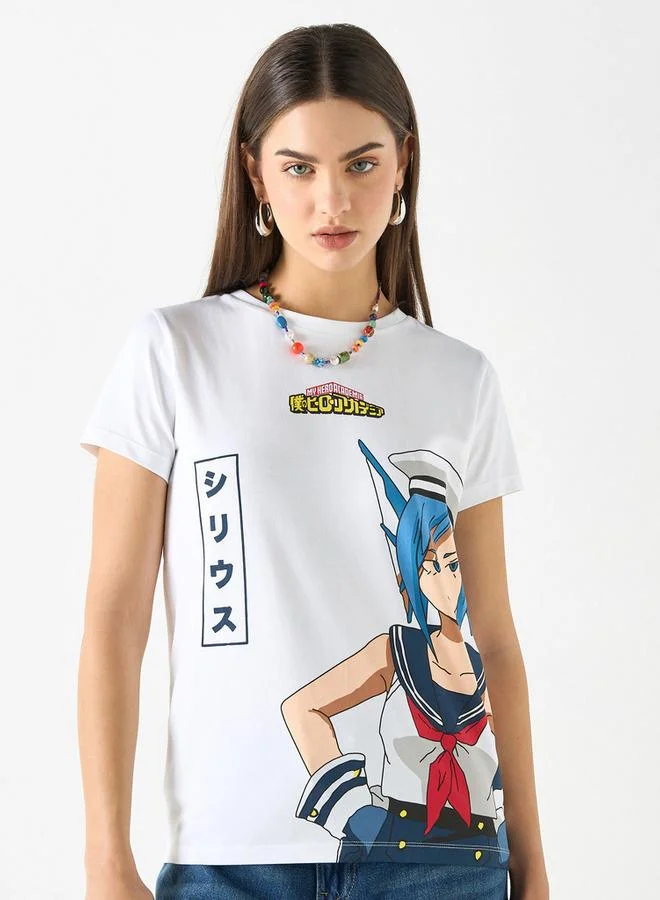 SP Characters Anime Print Crew Neck T-shirt with Short Sleeves