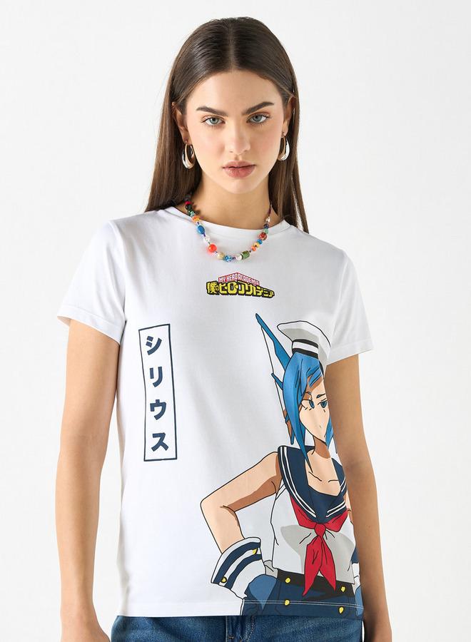 SP Characters Anime Print Crew Neck T-shirt with Short Sleeves - Image 1