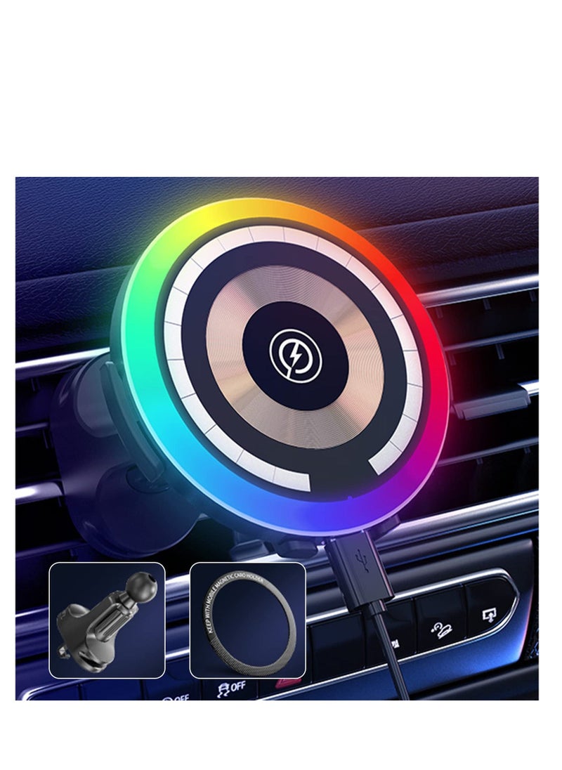 Y&D 1 PC Wireless Car Charger, 15W Decorative Rhythm Light Fast Charging Auto-Clamping Air Vent Phone Holder Mount Compatible with iPhone13/12/11/Pro/Mini/Xr/Xs/X/8, Samsung S22/S22  - Image 1