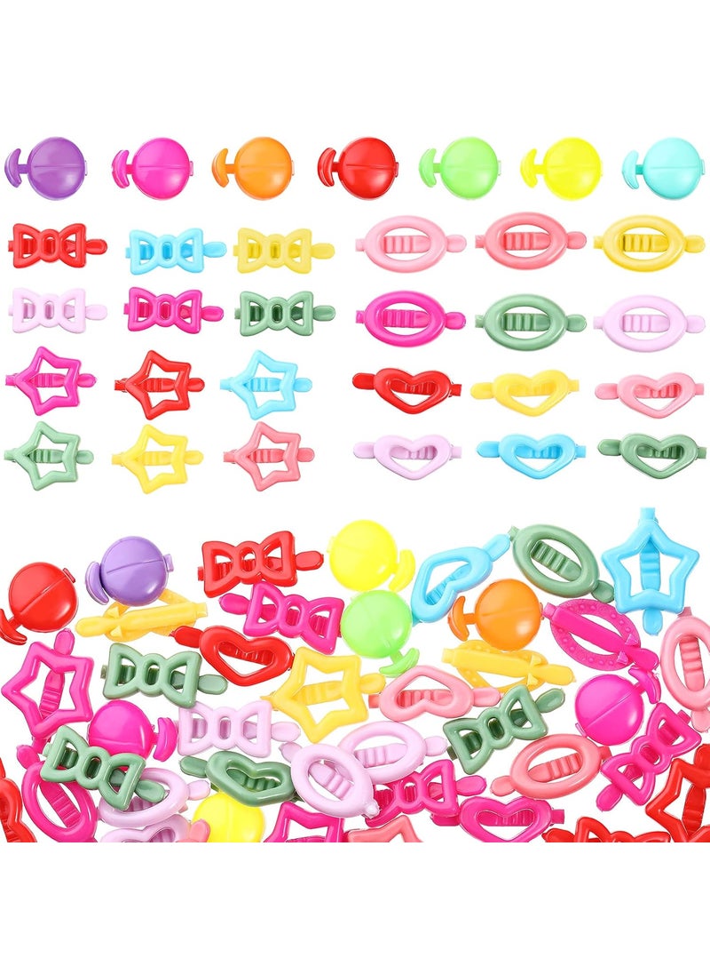 WILLBOND 50 Pieces Plastic Barrettes Self Hinge Barrettes for Girl Mini Flower Bow Hair Colorful 80s 90s Cute Clip Multi Design Plastic Hair Pin in Candy Heart Star Shape AccessoryClassic Style 