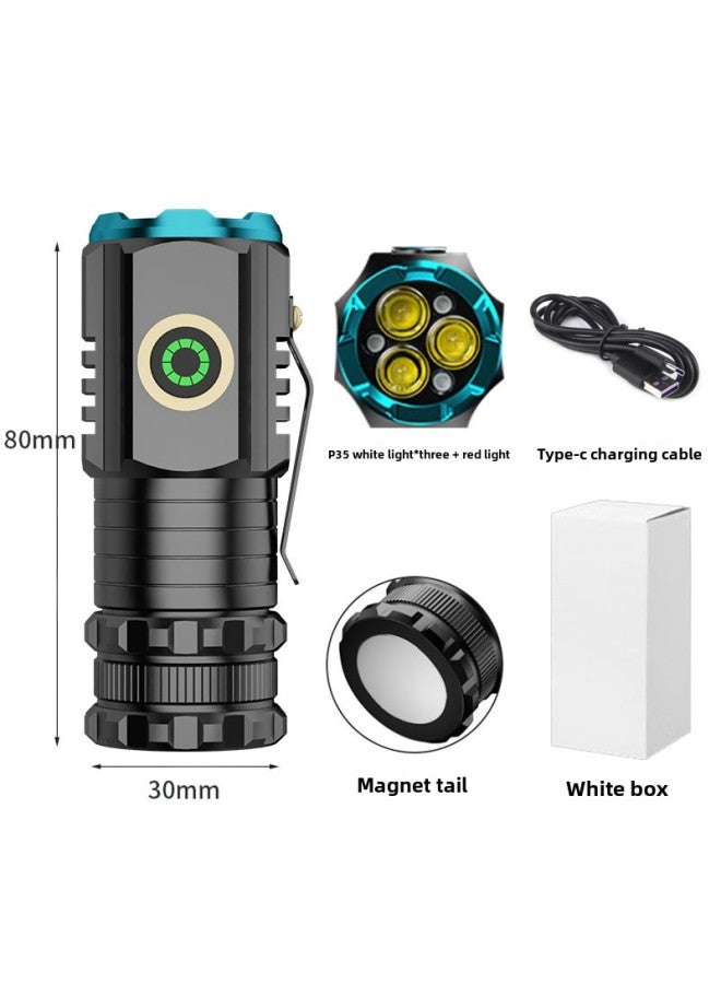 TikTok Explosions Outdoor Strong Light Flashlight Super Bright Charging Small Steel Cannon Multifunctional Cap Clip Mini Monster Flashlight-Color:S450 White + Red Light (bare Lamp Wiring White Box)  - Image 1