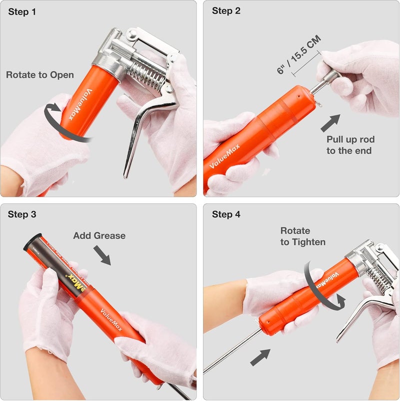 ValueMax Mini Grease Gun Kit with 3 OZ Grease, 12'' Flexible Hose, and Extension Tubes - Image 5