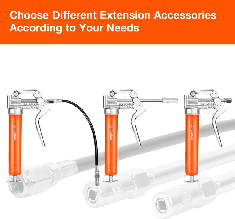 ValueMax Mini Grease Gun Kit with 3 OZ Grease, 12'' Flexible Hose, and Extension Tubes - Image 4