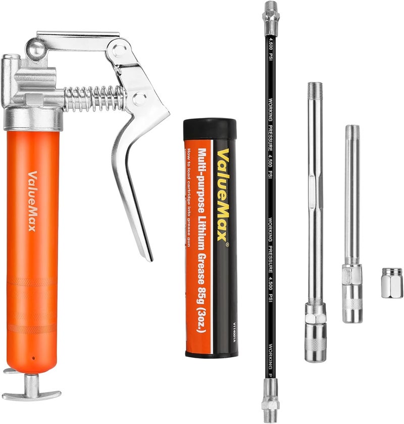 ValueMax Mini Grease Gun Kit with 3 OZ Grease, 12'' Flexible Hose, and Extension Tubes - Image 1