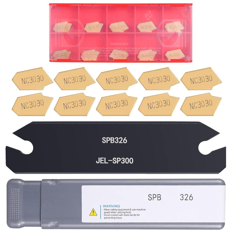 VerRich Lathe Parting tool,Lathe Cut Off Tool SPB326 with 10pcs GTN-3 NC3030 Carbide Inserts - Image 1