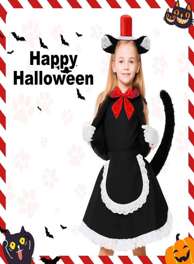 Maiteenly 4 Pcs 100th Day of School Cat Costumes Kit Cat Hat in Costume for Kids Red White Hat Accessory Kit Including Headband Gloves Bow Tie Long Tail for Cosplay - Image 4