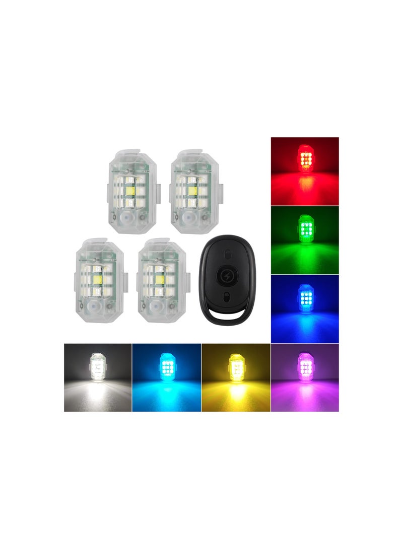 SYOSI Led Anti-Collision Strobe Lights, Wireless Remote Control 7 Colors USB Charging Led, Strobe Lights Drone, for Night Flying Riding Car Motorcycle Bike Scooter Emergency Warning Flash Light (4 Pcs)  - Image 1
