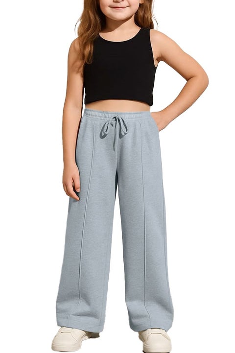 Sweatpants Wide Leg With Line For Kids & Teens – High Waist - Side Pockets Drawstring Pants for Girls - casual loose sports Pants - Daily wear Sportswear