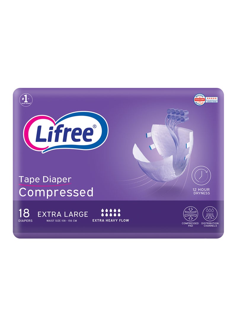 Lifree Compressed Adult Diaper Tape Xl Size 8 Cup Absorbency Jumbo Pack 18 Pieces  - Image 1