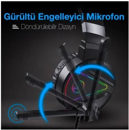 بولهاموبيل Polham RGB Illuminated On-Ear Gaming Headset with Microphone, 2.1 m Headphone with 3.5mm and USB Port