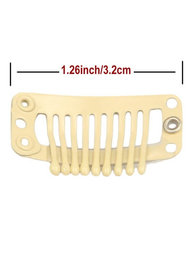 FeiHong 30Pcs 9 Teeth Stainless Steel Snap Comb Wig Clips Hair Extension Clips Wig Accessories Clip With 30 Assorted Sewing Needles And 2 Rolls Thread (Beige) - Image 4