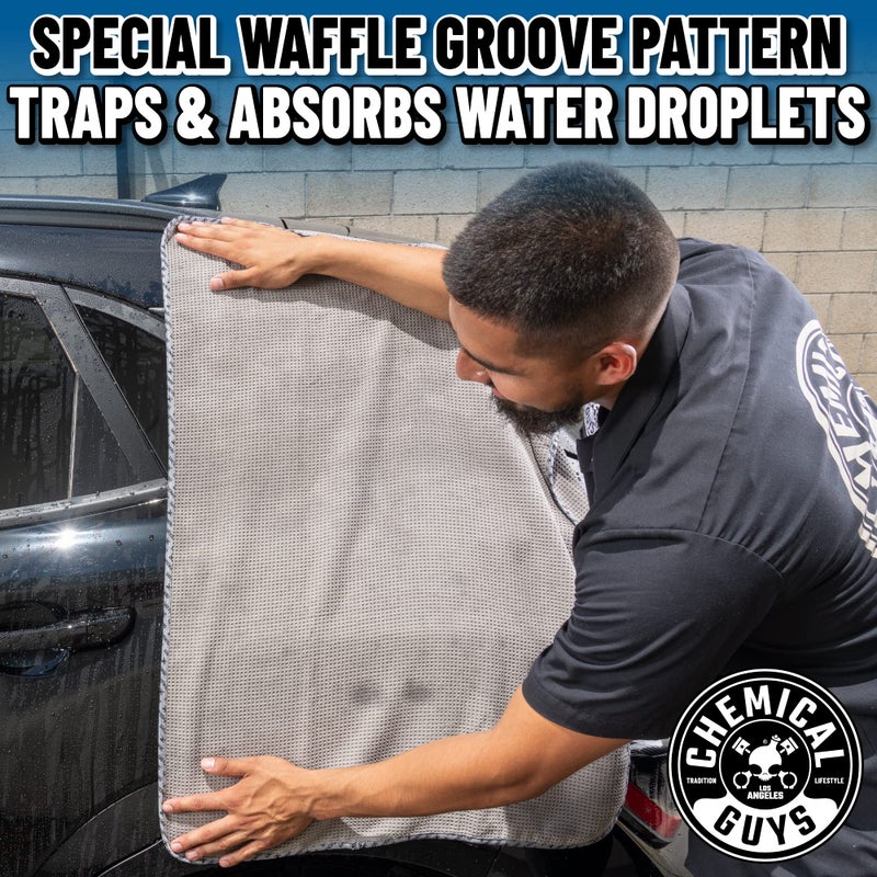 Chemical Guys MIC_781_01 Waffle Weave Gray Matter 70/30 Blend Microfiber Drying Towel with Silk Edging, 25" x 36" - Image 5