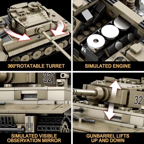 Reobrix Tiger I Tank Building Block Set for Adult,WW2 Military German Tank Model Set,World of Tanks Authorized Products 77031,Army Toys Building Kit,Ideal Gift for Boys Age 14+,1138 PCS - Image 4