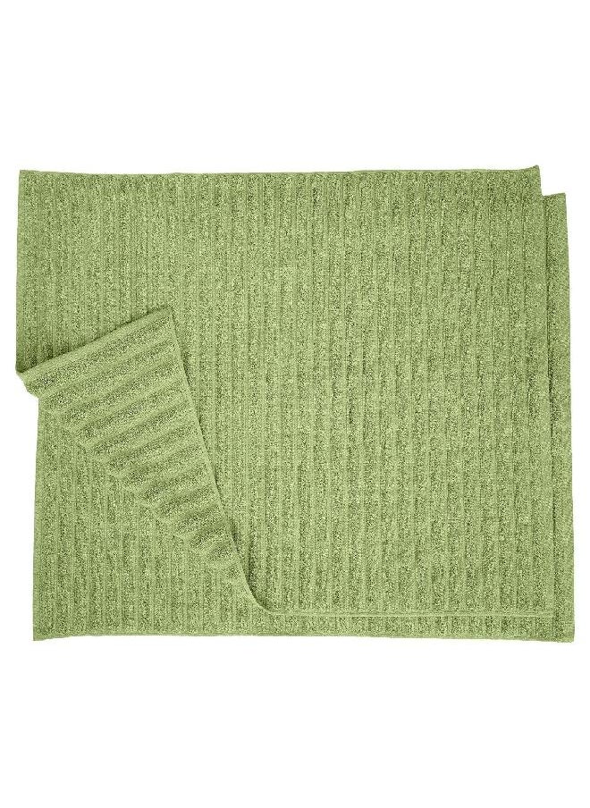 Superior - Superior Striped Bath Mat 2-Pack, 100% Combed Cotton, Luxury Spa Ribbed Texture, Durable and Washable Bathroom Mats - Terrace Green, 22" x 35" each - Image 1