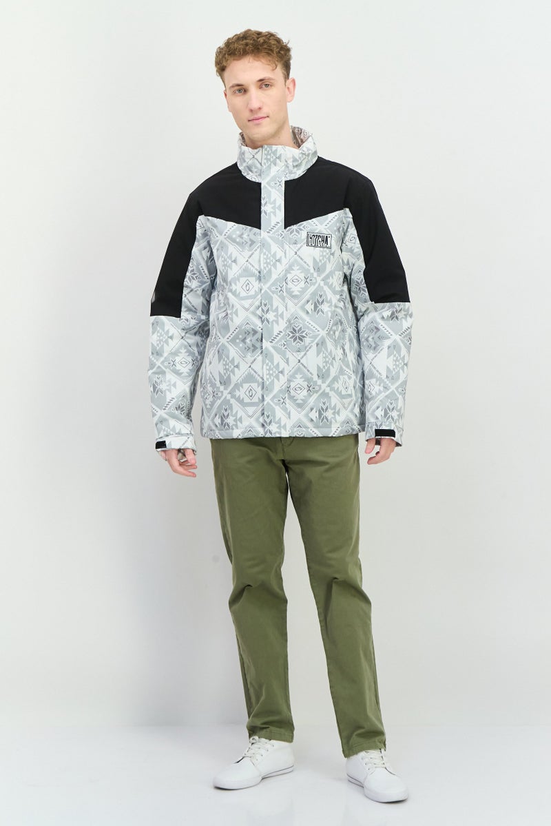 Gotcha جاكيت بافر للرجال بشعار العلامة التجارية، أبيض فاتح - Image 4