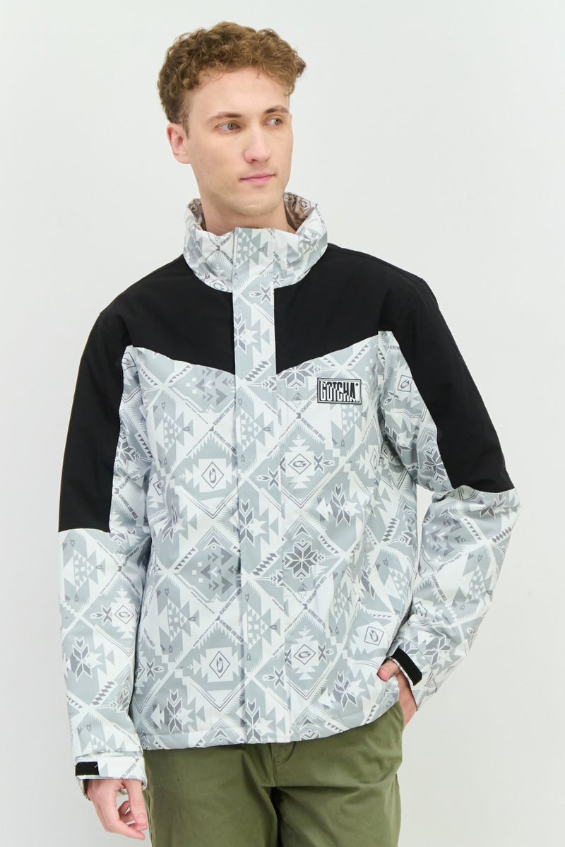 Gotcha جاكيت بافر للرجال بشعار العلامة التجارية، أبيض فاتح - Image 1