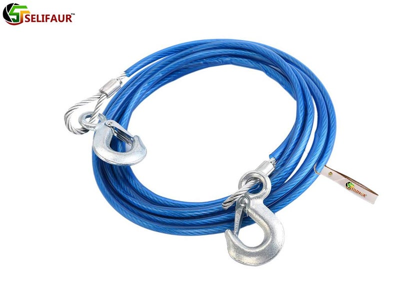 Selifaur - Heavy Duty Tow Ropes 8mm 4mtr 6Tons Wire Cable High Strength Hook Steel Wire Trailer Car Emergency Towing Rope for Scorpio - Image 2