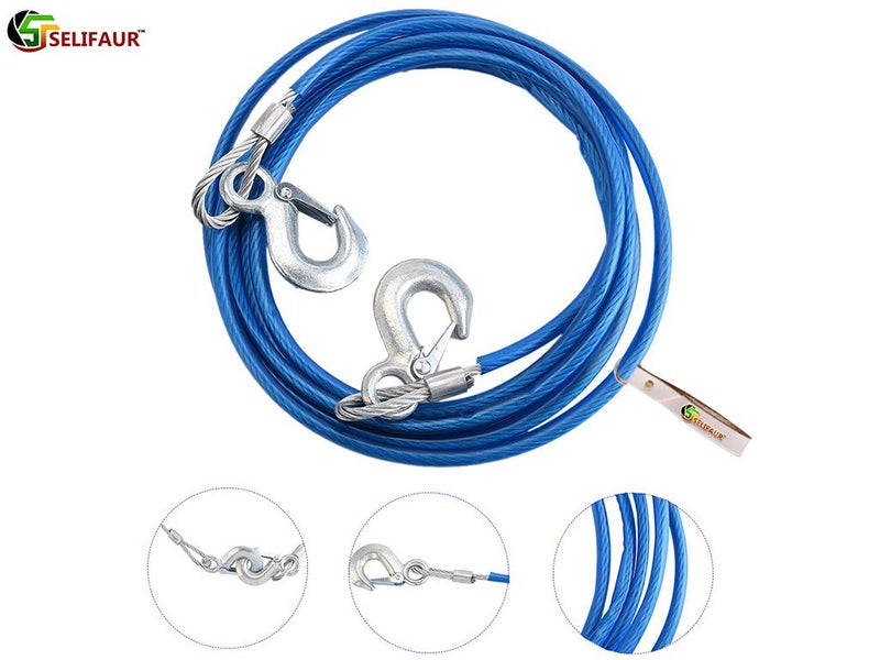 Selifaur - Heavy Duty Tow Ropes 8mm 4mtr 6Tons Wire Cable High Strength Hook Steel Wire Trailer Car Emergency Towing Rope for Scorpio - Image 5