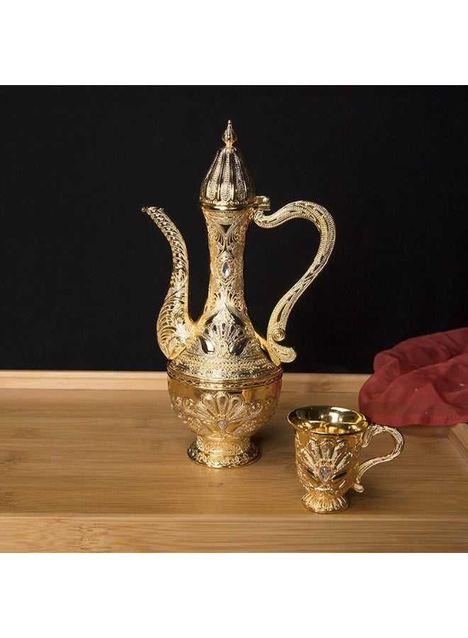 Coffee Cup and Tea Pot Set Including Teapot,Tea Tray,6 Metal Cups,Tea Service Set for Tea Table Decor,Hip Flask,Gift (Color : Gold)  - Image 3