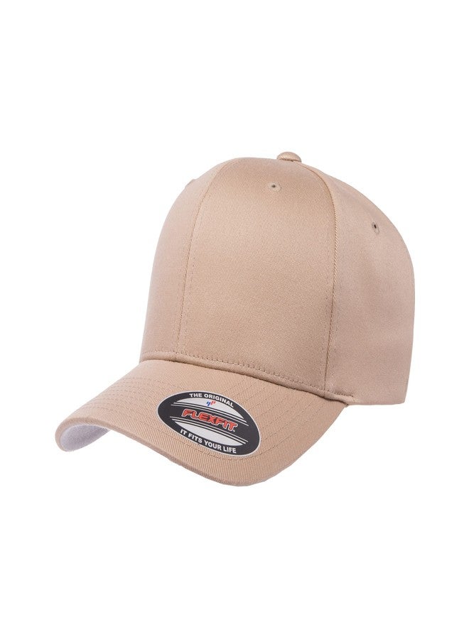 Flexfit Men's Wooly Combed Twill Fitted Baseball Cap, Khaki, Small-Medium - Image 1