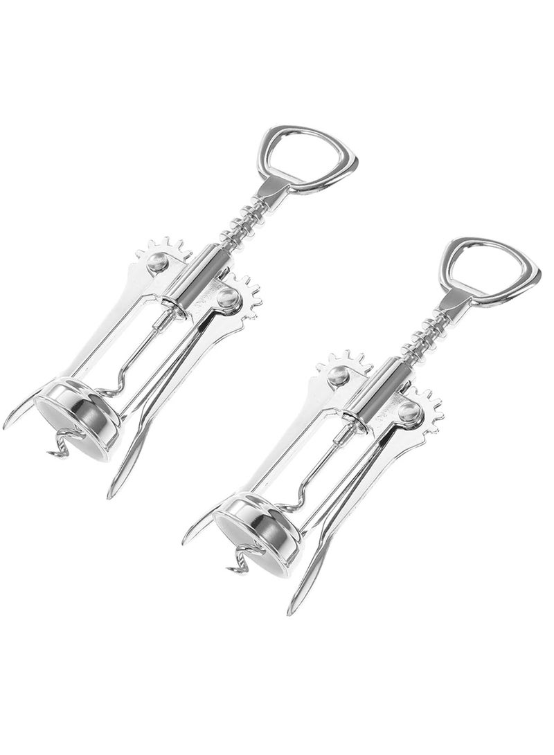 2 Piece Manual  Corkscrew Winged Bottle Opener for Party Stainless Steel Multifunctional Bottle Opener Easy to Use,Silvery.  - Image 1