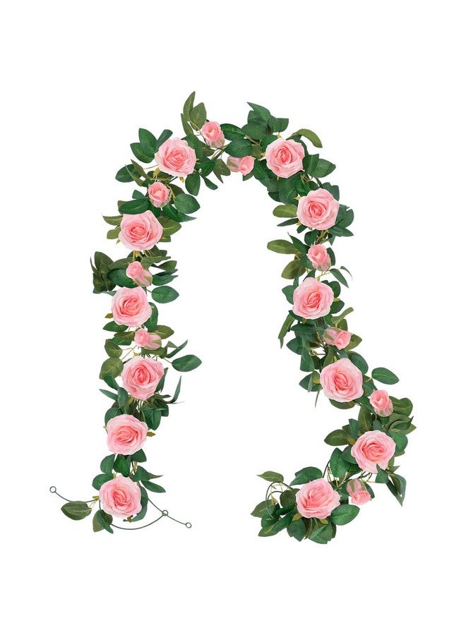 يو آرت لاينز مجموعة من 3 أكاليل زهور صناعية وردية اللون من U'Artlines بطول 19.5 قدم، أكاليل زهور حريرية صناعية للاستخدام الداخلي والخارجي، ديكور جداري للحديقة وقوس الزفاف والمنزل - Image 1
