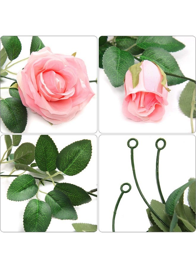 يو آرت لاينز مجموعة من 3 أكاليل زهور صناعية وردية اللون من U'Artlines بطول 19.5 قدم، أكاليل زهور حريرية صناعية للاستخدام الداخلي والخارجي، ديكور جداري للحديقة وقوس الزفاف والمنزل - Image 4