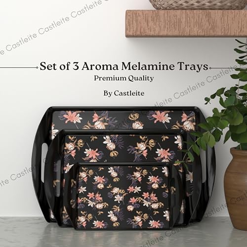 Castleite Aroma Series Melamine Trays Set of 3 with Handles for Serving Snacks or Tea – A Designer Tray Medley for Home or Cafe Use (Miami Lilac) - Image 2