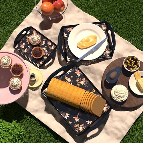 Castleite Aroma Series Melamine Trays Set of 3 with Handles for Serving Snacks or Tea – A Designer Tray Medley for Home or Cafe Use (Miami Lilac) - Image 3