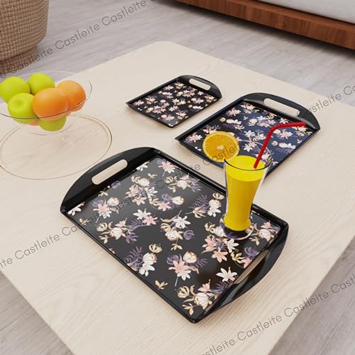 Castleite Aroma Series Melamine Trays Set of 3 with Handles for Serving Snacks or Tea – A Designer Tray Medley for Home or Cafe Use (Miami Lilac) - Image 5