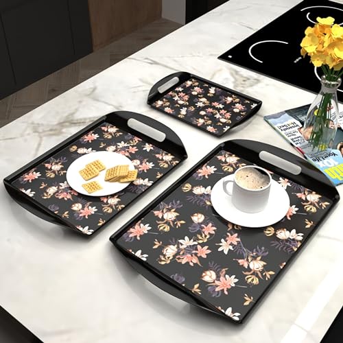Castleite Aroma Series Melamine Trays Set of 3 with Handles for Serving Snacks or Tea – A Designer Tray Medley for Home or Cafe Use (Miami Lilac) - Image 1